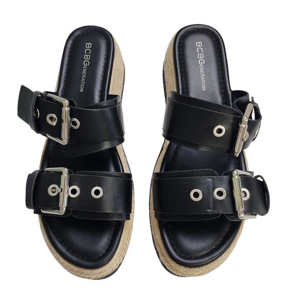 BCBGeneration Womens Scarla Sandal Size 8 Black Espadrille Platform Buckle Strap - Picture 2 of 10